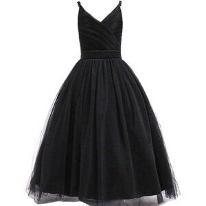 🆕Girls V-Black Tulle Spaghetti Strap Dress Cotton A-Line Wedding Party Gown